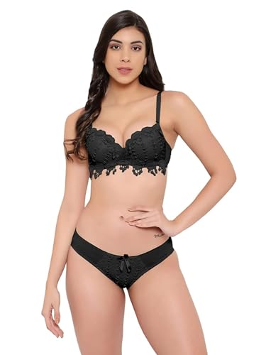 Image of Brachy Women Elegant Lace Push Up Bra Panty Set Bridal Set Underwired Lingerie Set for Women Solid Padded Set Honeymoon Bikini Set