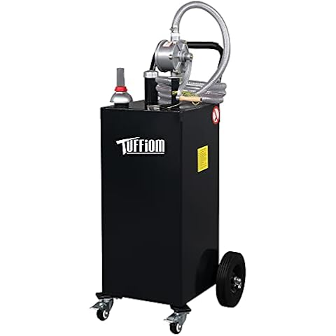 TUFFIOM 35 Gallon Gas Caddy w/Wheels & 11.9ft Hose, Fuel Transfer Storage Tank Gasoline Diesel Can Reversible Rotary Hand Siphon Pump, for ATV Car Mowers Tractor Boat Motorcycle(Black) Cover