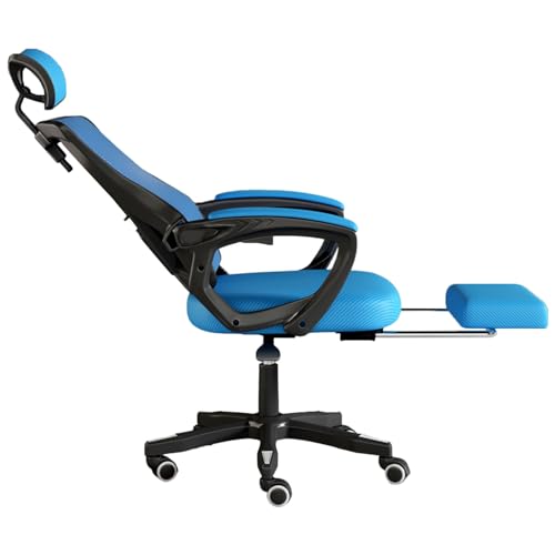 Ergonomiczne krzesło biurowe z siateczką, z podnóżkiem, zagłówkiem i oparciem, obrotowe krzesło do pracy o 360°, z regulowanym poziomem 90, 145°, krzesło biurowe, z kółkami, do domowego biura