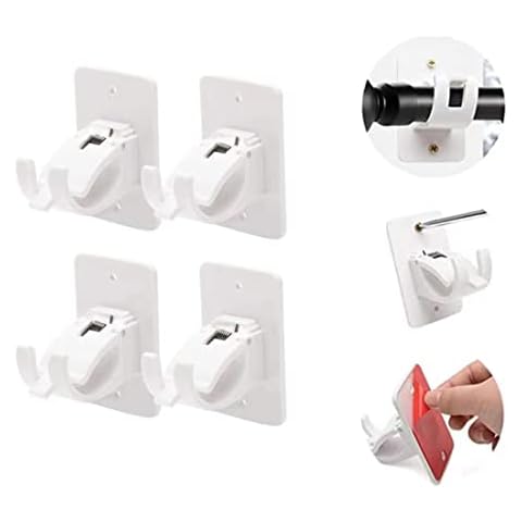 4 Pcs Curtain Rod Bracket Holder,Self Adhesive Curtain Rod Holder Hooks fits Support Curtain 0.6'' to 1.5'' Curtain Rod,Curtain Rod Hooks with Screws for Bathroom,Bedroom,Livingroom,etc. Cover
