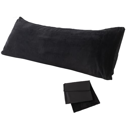 Whatsbedding Sherpa Body Pillow Cover Ultra Soft Faux Fur Body Pillowcase Luxury Shaggy Plush Long Pillowcase Envelope Closure - Black (20x54 inch)