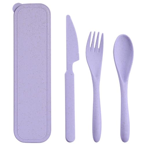 Couverts de voyage avec étui, ustensiles portatifs réutilisables Fourchette couteau cuillère en plastique pour le camping, le pique-nique, le travail,...
