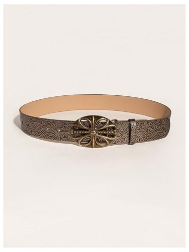 Women's Vintage Floral Embossed Leather Belt Cowgirl Western Buckle Waist Belts2