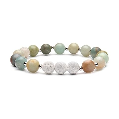 Bivei Aromatherapy Lava Stone Essential Oil Diffuser Bracelet Semi Precious Gemstone Round Beads Crystal Bracelet (Amazonite) Cover