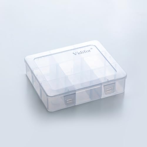 Image of Vidifor 9 Grids 2 Pack Plastic Storage Compartment Organizer Container with Adjustable Dividers for Crafts, Earrings, Screws, Nail, Pins and More (2)