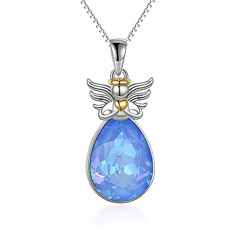 POPLYKE Angel Necklace 925 Sterling Silver Guardian Angel ewelry Gifts for Women (Guardian Angel Crystal)