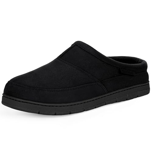 RockDove Men's SoftStride Faux Suede Memory Foam Mule Slipper with Indoor Outdoor Sole, Size 9-10 US Men, Black