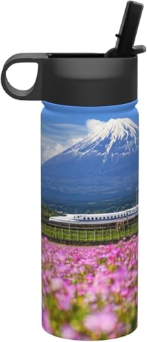富士山と通る新幹線 水筒 真空断熱 保温 保冷 スポーツボトル 人気 ステンレスボトル スポーツ飲料対応 漏れない 直飲み530ml 男の子 女の子 おしゃれ プレゼント