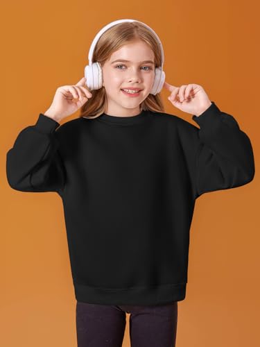 Image of Haloumoning Girls Oversized Crewneck Sweatshirts Kids Fleece Pullover Tops