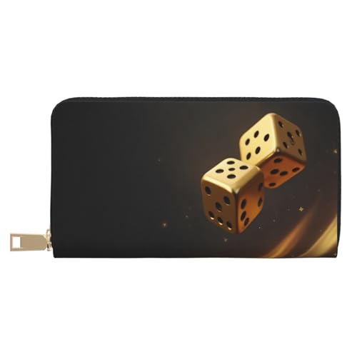 Elegant Gold Dice Print Wallet Women, Leather Bifold Multi Card Wallet, Long Purse Women's Wallets