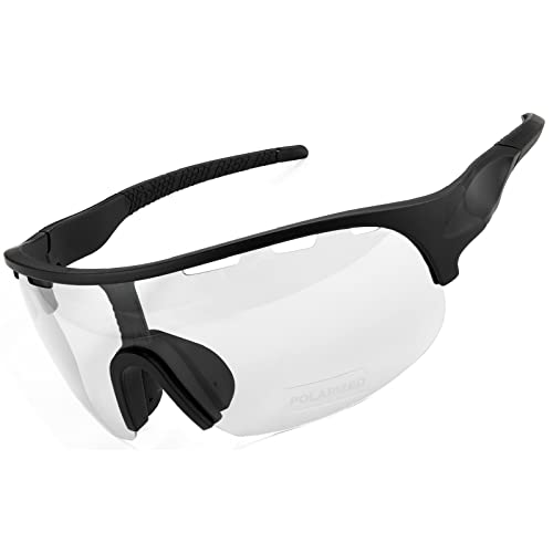 SAWUTPV Photochromic Cycling Glasses Windproof UV400 Protection Polarized Sports Bike Sunglasses for Men Women (Black)