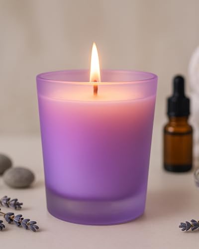 Homesake® Premium Scented Candles in Glass, Small 2.5 Inch Wax Colored Scented Votive Candle with Fragrance for Diwali Decor, 11 Hours Burning, Lavender | Festive Décor | Diwali Decoration for Home