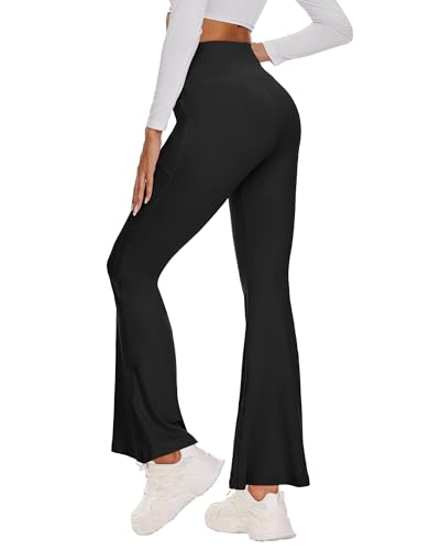 Sundwudu Black Flare Yoga Pants for Women - Soft High Waist Bootcut Leggings Tall & Long Bootleg Pants for Women