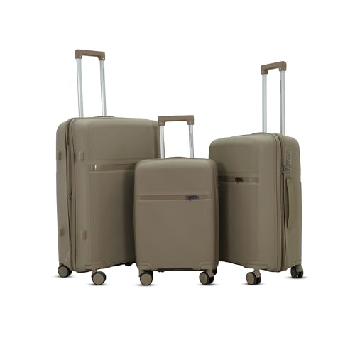 Image of AMERICAN TRAVELLER Touris Fly Trolley Luggage Bags | Polypropylene Set of 3 Lightweight Large Expandable Hardshell Suitcase Travel Bag with 8 Disc Wheels & TSA Type Lock (1, Khaki)