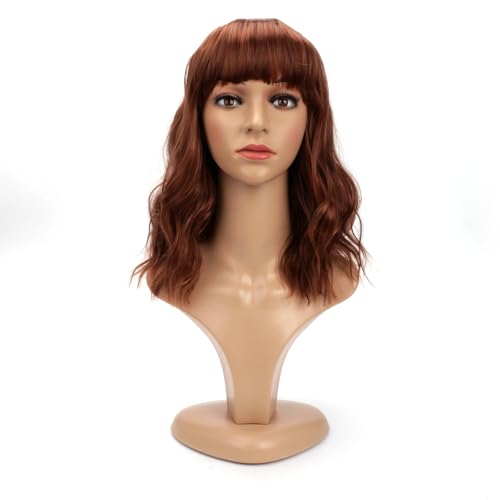 Leuik Bob Wig for Women|Short Wig Curly Wig for Women|Synthetic Bob Wig With Bangs for Daily Use (Auburn)