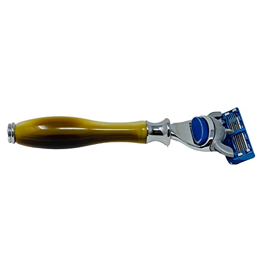 G.B.S 5 Blade Compatible Razor for Men, Shaving Kit for Men, Includes 1 Handle, 1 Razor Refill Cartridge (Horn Chrome)