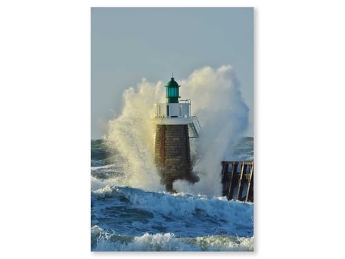 Hexoa Affiche Photo tempête sur Le Phare - Made in France - Affiche Seule 20x30