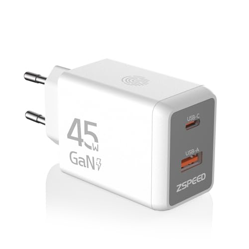 Cargador USB C, 2 Puertos (USB C + USB A) Cargador GAN de 45W PD3.0, Carga Rápida Adaptador para iPhone 17 16 15 14 13 12 11 Pro MAX, Múltiple Charger con Luz Nocturna para iPad, Samsung