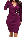 bureau double plateau  Tomwell Femmes Formelles Décontractées Coupe Ample Slim de Loisirs Mode Dame Robe de OL Bureau Affaires à Manches Longues Col en V Blazer Bouton Long Manteaux Veste A Violet L