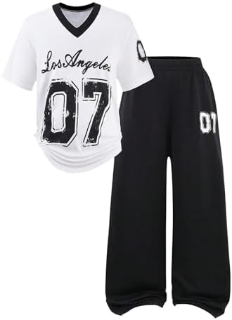SOLY HUX Girl's Jersey Shirt 2 Piece Athletic Outfits Oversized Tee and Sweatpants Suit Pant Sets for Teen Girls