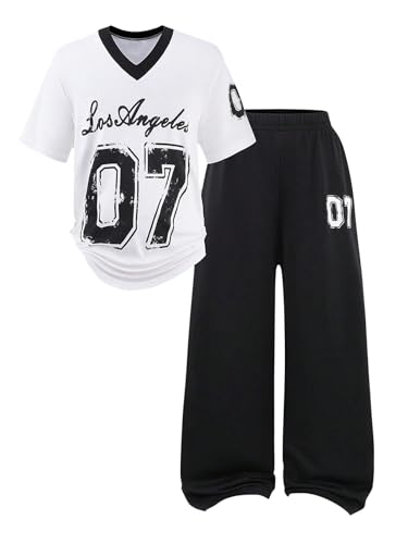SOLY HUX Girl's Jersey Shirt 2 Piece Athletic Outfits Oversized Tee and Sweatpants Suit Pant Sets for Teen Girls