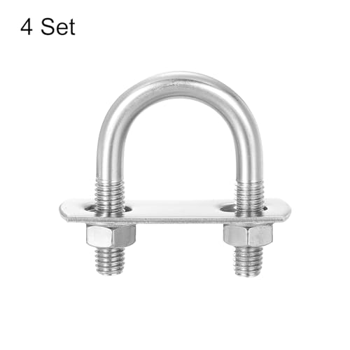 Image of uxcell Round U-Bolts, 4 Sets 24mm(0.94 inch) Inner Width 49mm Length M8 304 Stainless Steel U Clamp Bolt with Nuts and Plates, for Boat Trailer