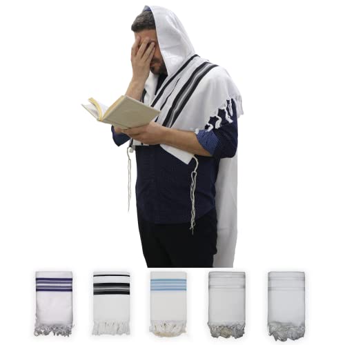 Ateret Judaica Traditional Tallit Prayer Shawl from Israel, with supervised kosher,Wedding Model Diamond, Non-Slip Prayer Shawl. (Size 55-72 X 52 Inch, with Black Stripes)