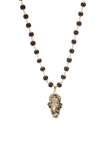 Image of Gold Plated Karungali Necklace with Lord Ganesha Pendant | Authentic Karungali Beads | Spiritual Protection & Positivity | Handmade Mala for Men & Women | Certificate of Authenticity