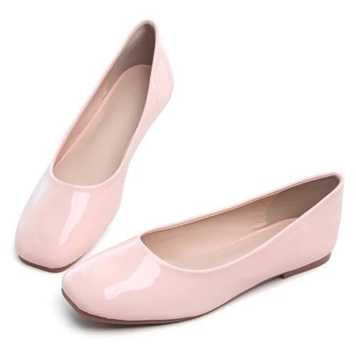 Image of ChaiRong Zhou Women Square Toe Ballets Flats Comfort Slip On Walking Shoes for Driving