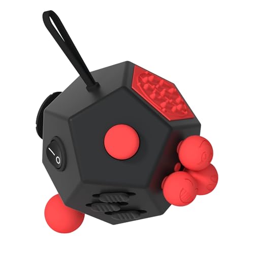 Fidget Dodecagon –12-Side Fidget Toys Cube Relieves Stress and Anxiety Anti Depression Travel Toy Christmas Stocking Stuffers Gifts for Children and Adults (A4 Black red)