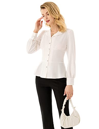 GRACE KARIN Button Down Shirts for Women Summer Peplum Tops Long Sleeve Work Blouse Collared Shirt Dressy Top2