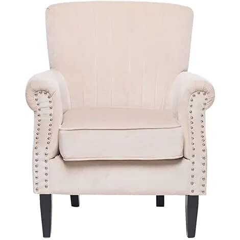 Image of Wing Chair for Living Room Bedroom - High Back Armrest Cushioned Lounge Single Seater Sofa - Luxury Rest Arm Chair (Beige)