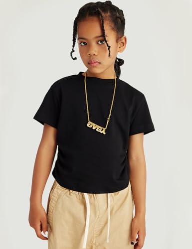 Flygo 2 Pack Crop Tops for Girls Cute Ruched Cotton T-Shirts Short Sleeve Tee Shirts Summer Crewneck Basic Tshirt 7-14 Years4