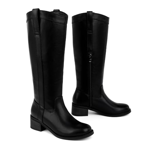 Image of QIY Knee High Boots for Women Low Heel Flat Tall Boots