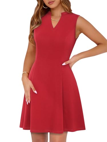 Image of YIOYOLA Womens Elegant Classy A-Line V Neck Mini Business Casual Work Dresses Party Cocktail Short Dress with Pockets
