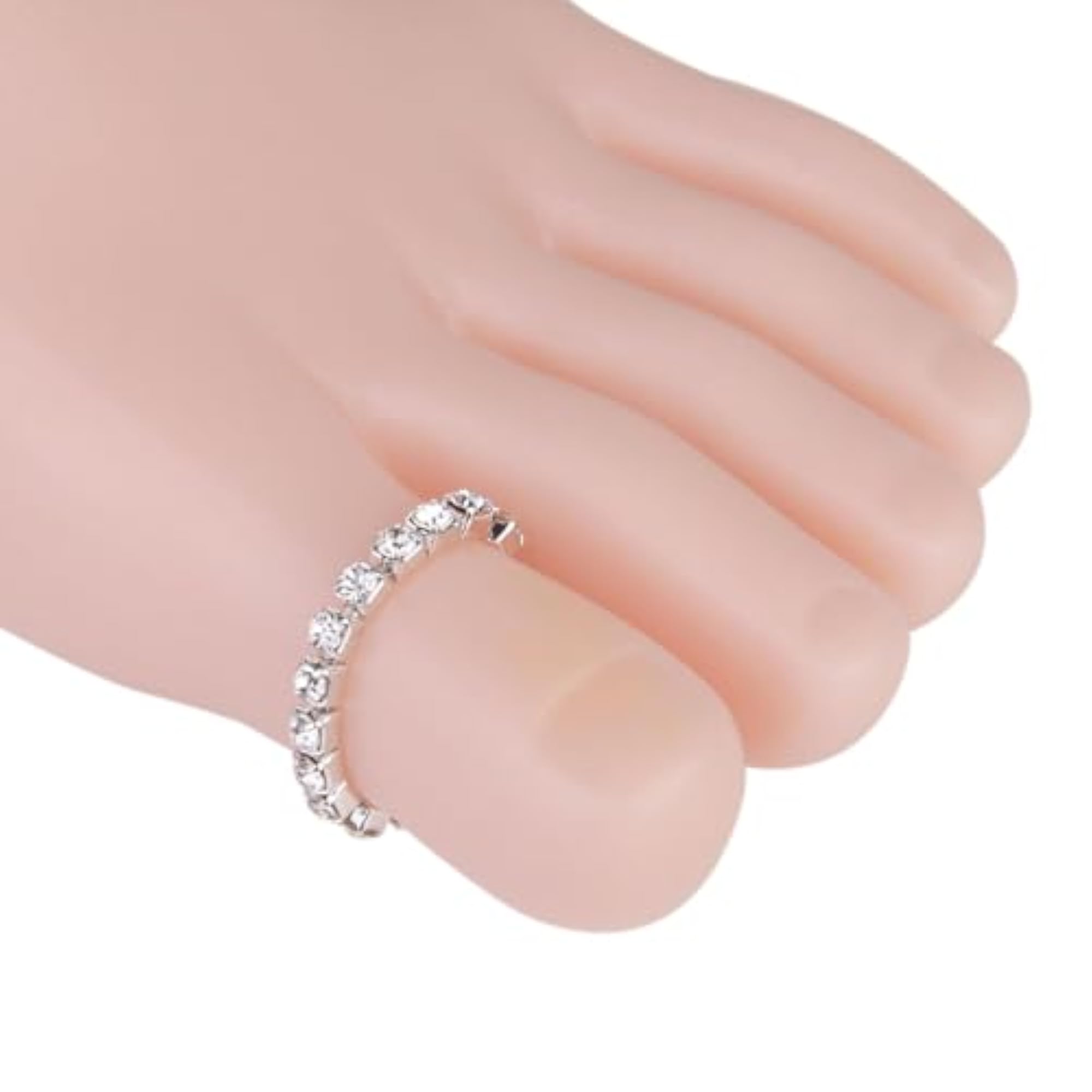Women's Elastic Silver Tone Crystal Rhinestone Toe Ring