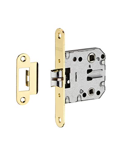 Cerradura de embutir para baño e inodoro, con retroceso de 50 mm, distancia entre ejes de 47 mm, extremos redondeados, media vuelta reversible - THIRARD