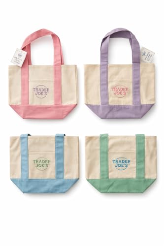 Trending Trader Joe's Mini Pastel Tote Bags (Spring Edition) Set of Four - Pink, Lavender, Light Green and Sky Blue