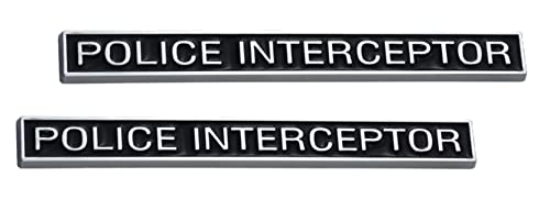 Image of 2-Piece Police Interceptor Emblems car Door Fender Trunk Sport Badge Coupe Auto Sticker (Silver Black),