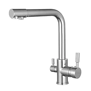 Kitchen Sink Mixer Tap, Dual Lever Monobloc Swivel Spout, Brass Basin Hot and Cold Mixer Faucet, Chrome