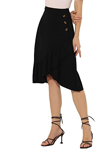 Jupe asymétrique à taille haute Allegra K noire pour femme avec ourlet élégant à volants