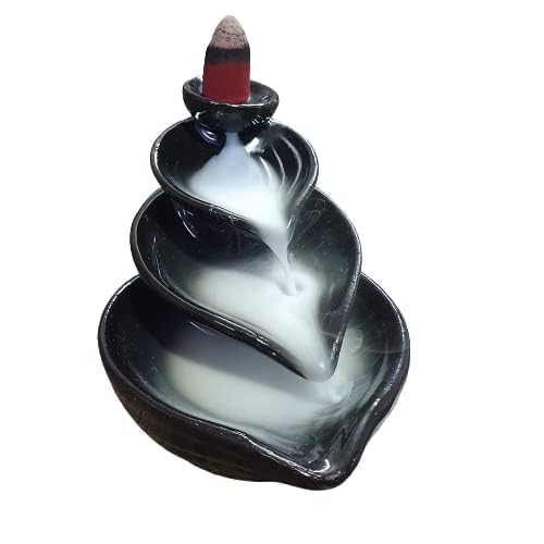 The World Decor Triple Jharna Backflow Incense Burner Waterfall Smoke Fountain for Home Decor with 10 Backflow Cones/Dhoop (Triple Cup)