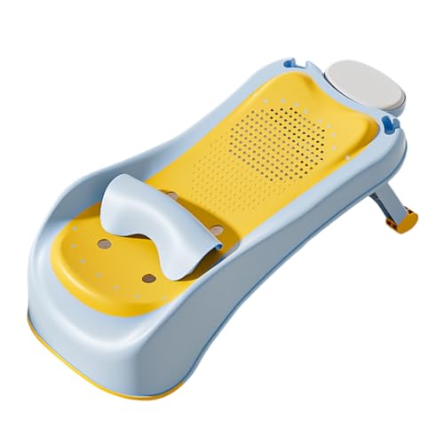 Quxxuol 子供用シャンプーチェア、ベビーバスチェア、子供用折りたたみシャンプースツール、入浴補助具、格納式ヘッドレスト、自由調整、省スペース、4段階調整可能、安定感と滑り止め、0〜16歳の赤ちゃん、家族、妊婦に適しています (イエロー [PVCヘッド
