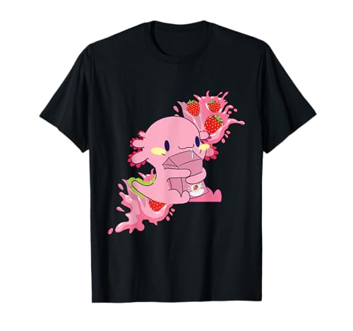 Cute Axolotl Strawberry Milk Carton Japane Anime Axolotls Camiseta