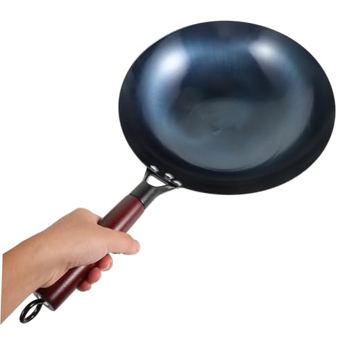 Wok tradicional de hierro con mango de madera antiadherente miniatura 3
