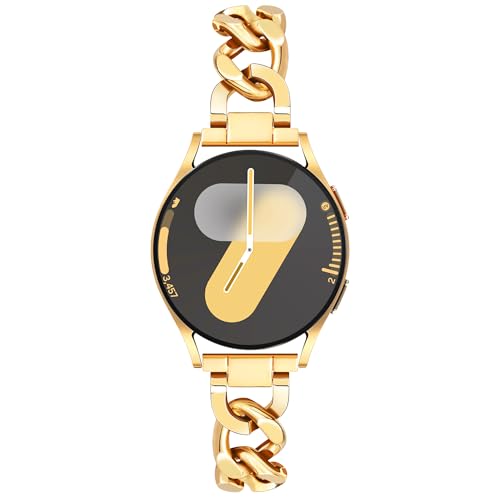 G-ficu Galaxy Watch 7 6 5 4 FE Band 20mm Cowboy Chain for Samsung Galaxy Watch 4 5 6 7 Band 40mm 44mm, Women Metal Bands for Samsung Watch Bands Watch 4 6 Classic/Watch 3 41mm/Active 2-Gold