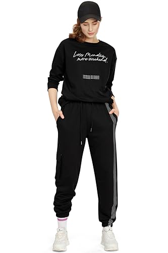 Image of ZEYO Women's Cotton Track Suit Typography Printed Sweatshirt Co-ords Set 5821