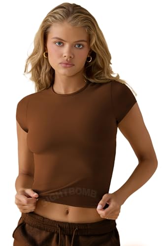 Image of SIGHTBOMB Round Neck Short Sleeve Ultra Soft Front Support Cuddle TEE Microfiber Soft TOP for Women