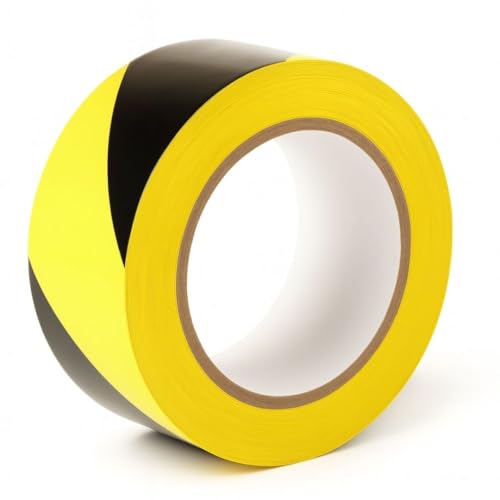 GTSE - Markierungsklebeband - 50 mm x 33 m - Selbstklebendes Absperrband - Gestreiftes Warnband zur Boden und Sicherheitsmarkierung, Flatterband - Gelb/Schwarz