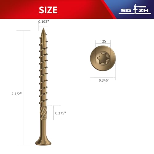 Image of #10 x 2-1 /2 inch Deck Screws (71Pcs) 1lb. Carbon Steel, Yellow, Flat Head, Rust Resistant epoxy Coated, with T25 Star Bit